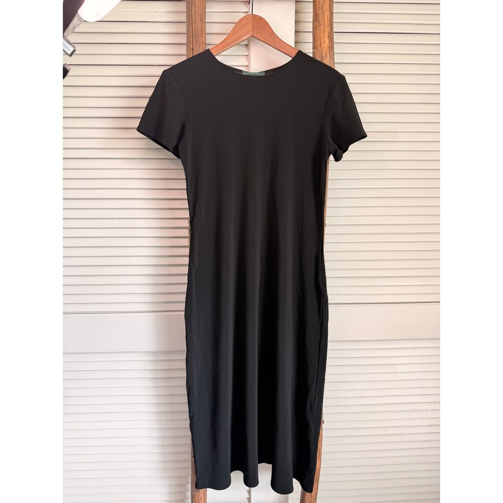 Lauren‎ Ralph Lauren Black Short Sleeve Midi T-Shirt Dress Size M